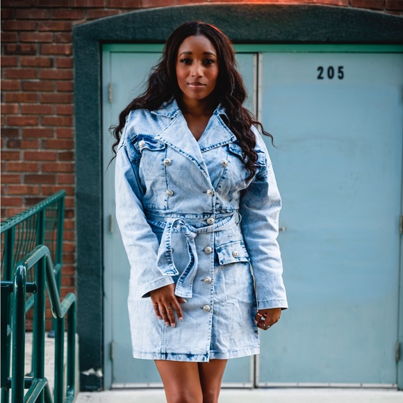 Star Studded Denim Trenchcoat-Type Dress - Picture 7 of 7